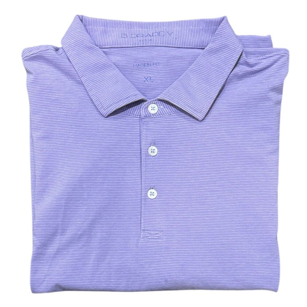 B Draddy Pima Cotton Polo Shirt Purple Golf Striped Stretch Mens XL Embroidered
